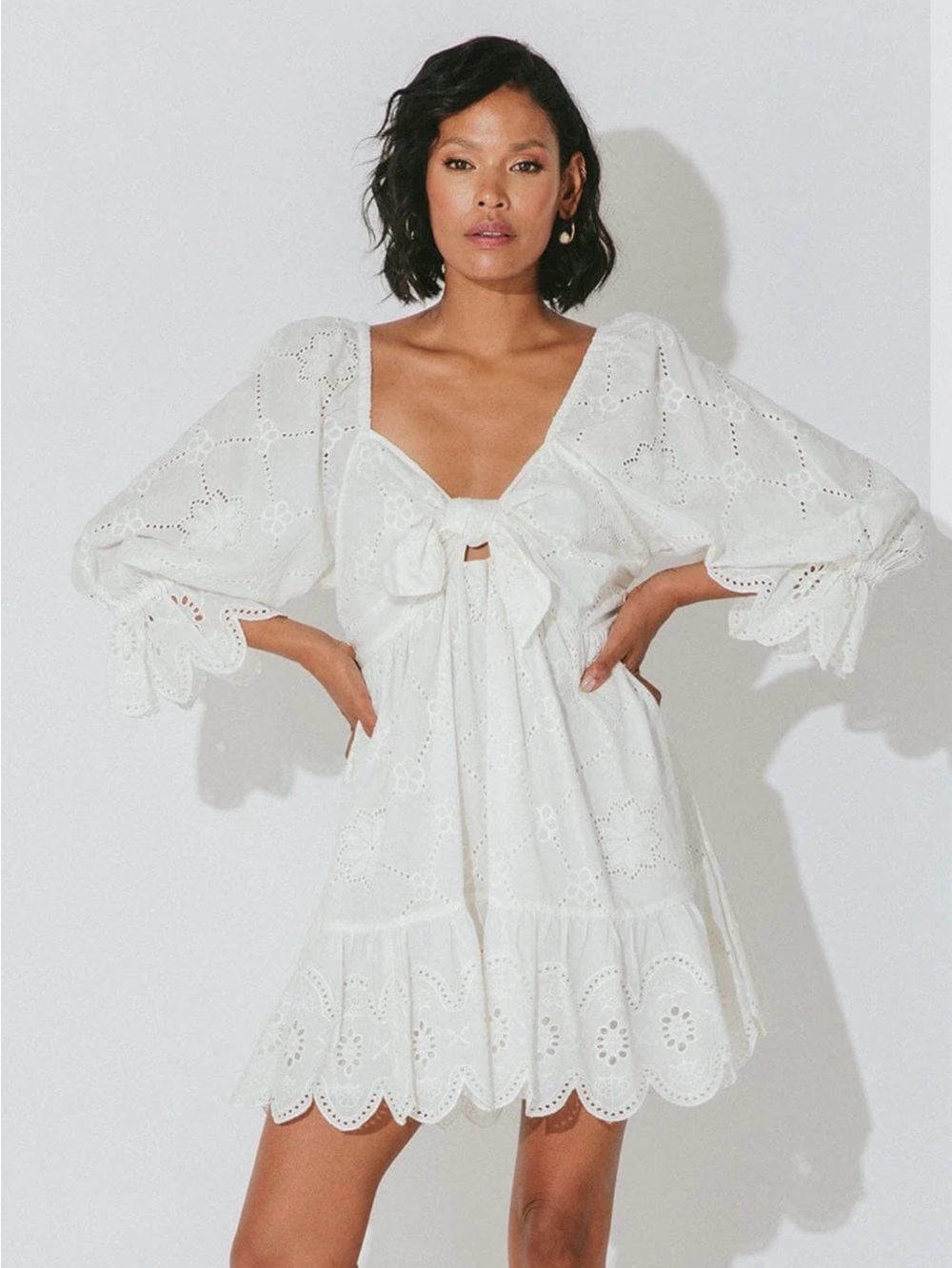 Cleobella Ivory Eyelet Tie-Front Mini Dress